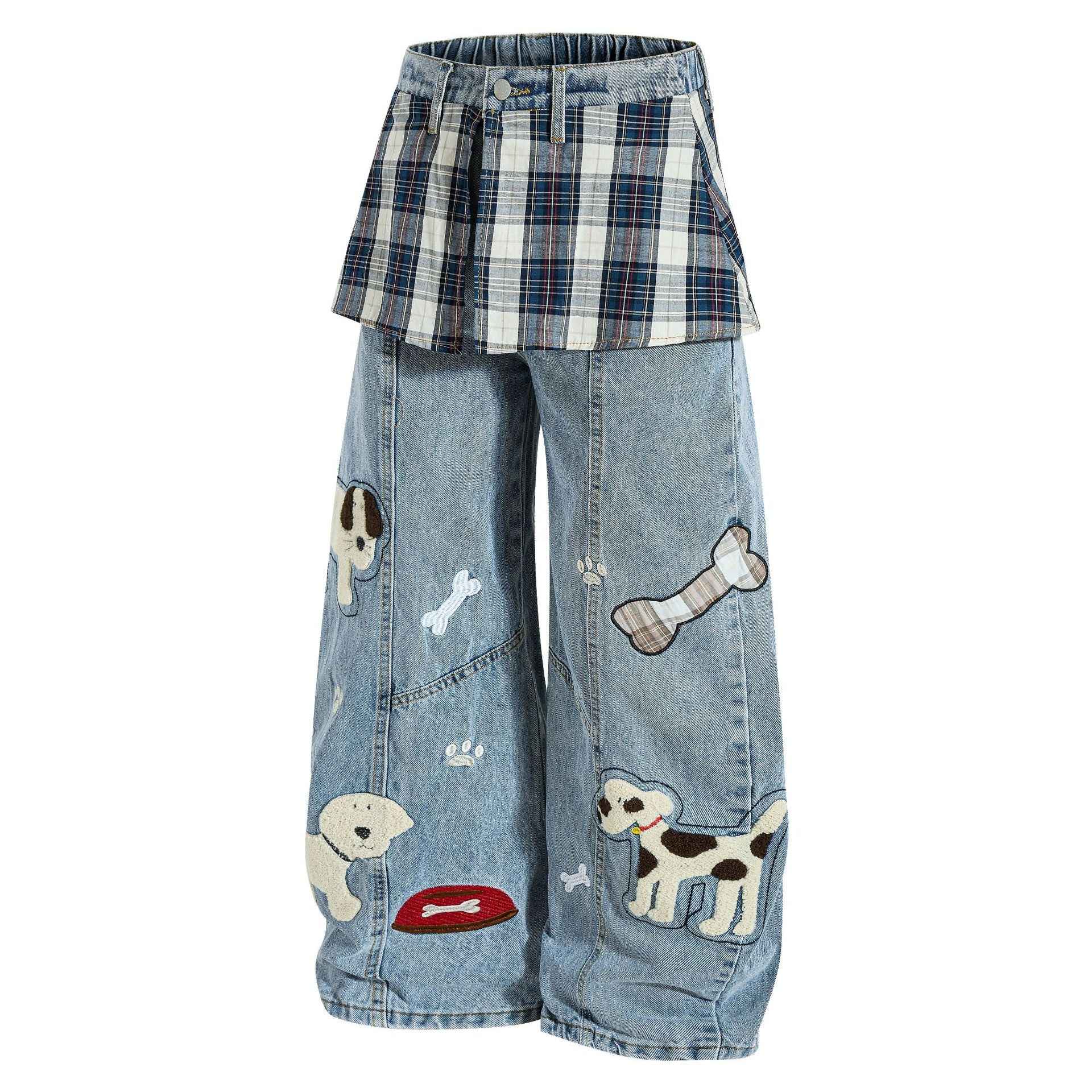 Cartoon towel embroidered puppy patchwork curtain jeans for women | MuddyStock Originals