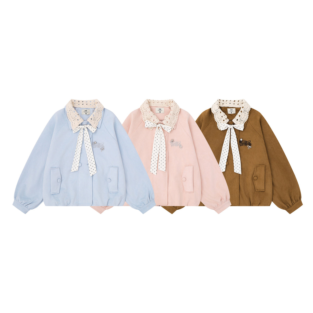 Women's Short Jacket with Lace Trim Collar and Polka Dot Design | MuddyStock Originals