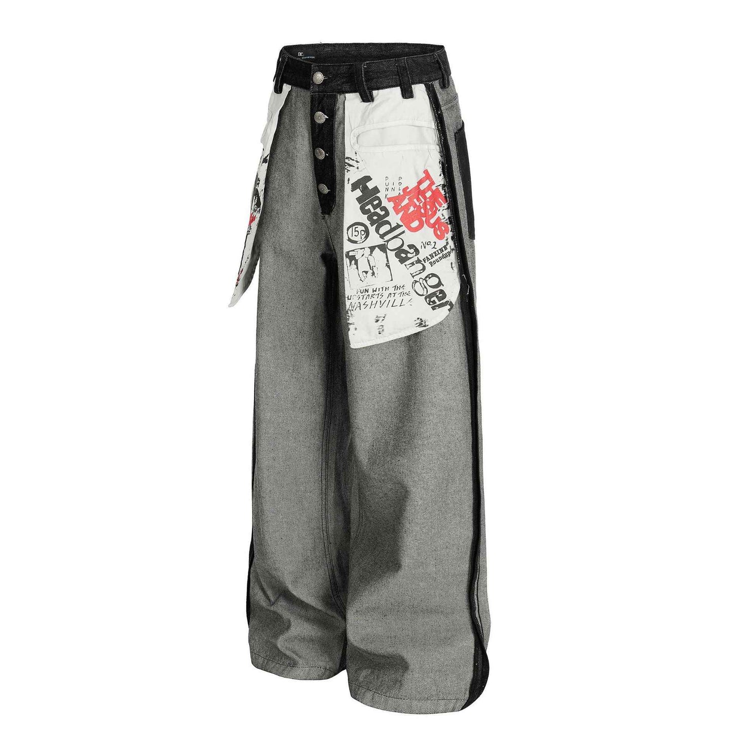 Street Style Printed Deconstructed Loose Fit Jeans For Men And Women MuddyStock