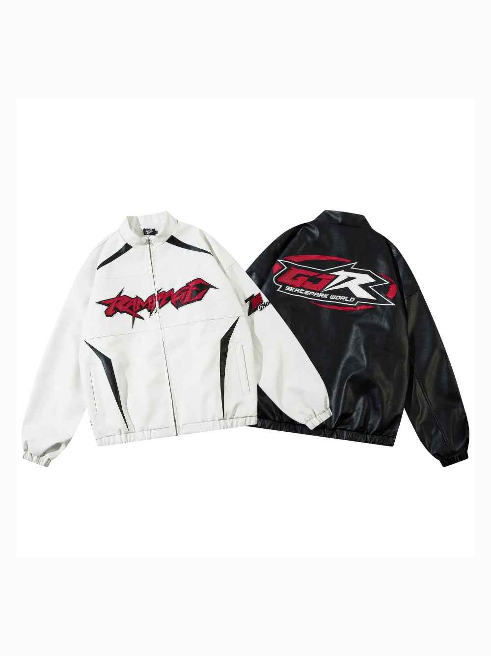 Locomotive Style PU Leather Contrast Color Jacket Couple Baggy Coat MuddyStock