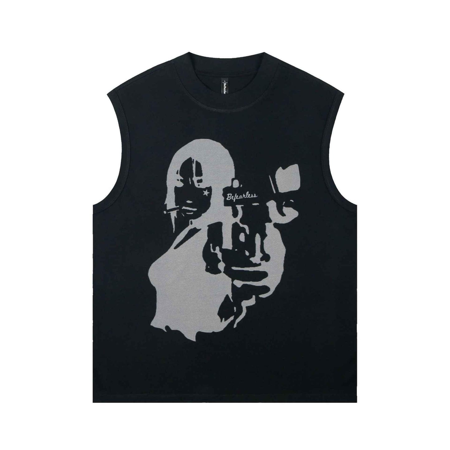 Printed Sleeveless T-shirt For Women Black null