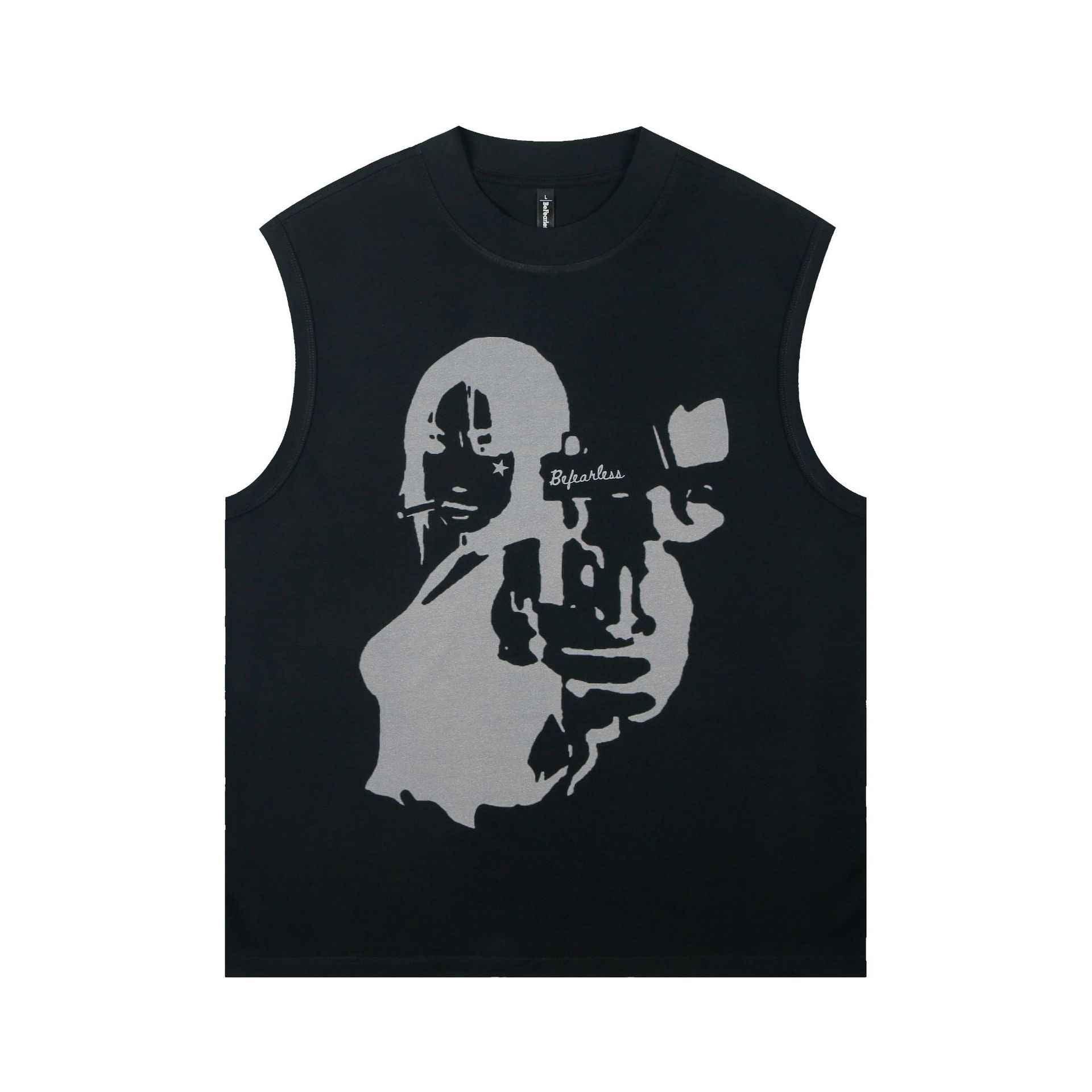 Printed Sleeveless T-shirt For Women Black null