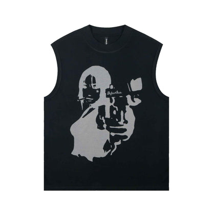 Printed Sleeveless T-shirt For Women Black null