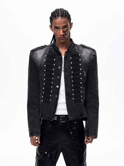 Retro Court-Style Stand-Up Collar Denim Jacket For Men