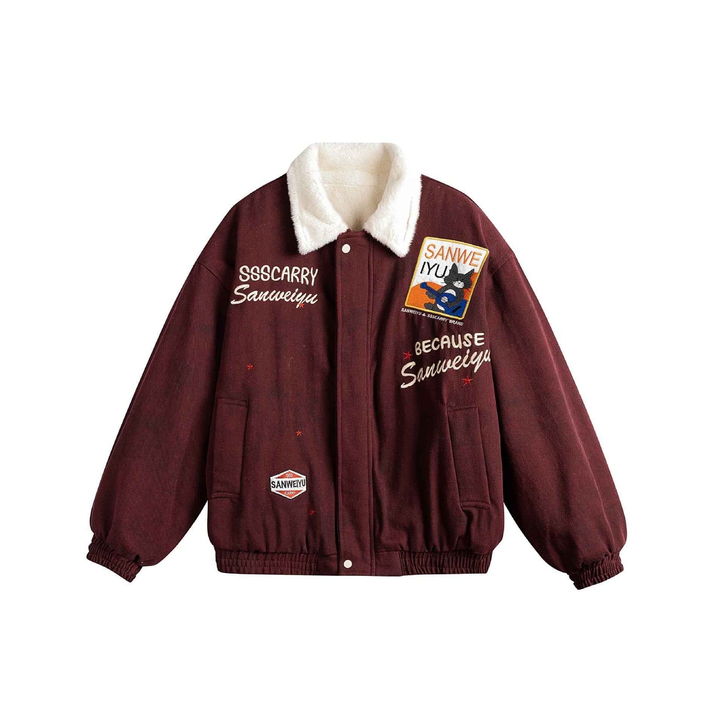 Patchwork Letter Embroidery Jacket For Men And Women | MuddyStock Originals Burgundy MuddyStock