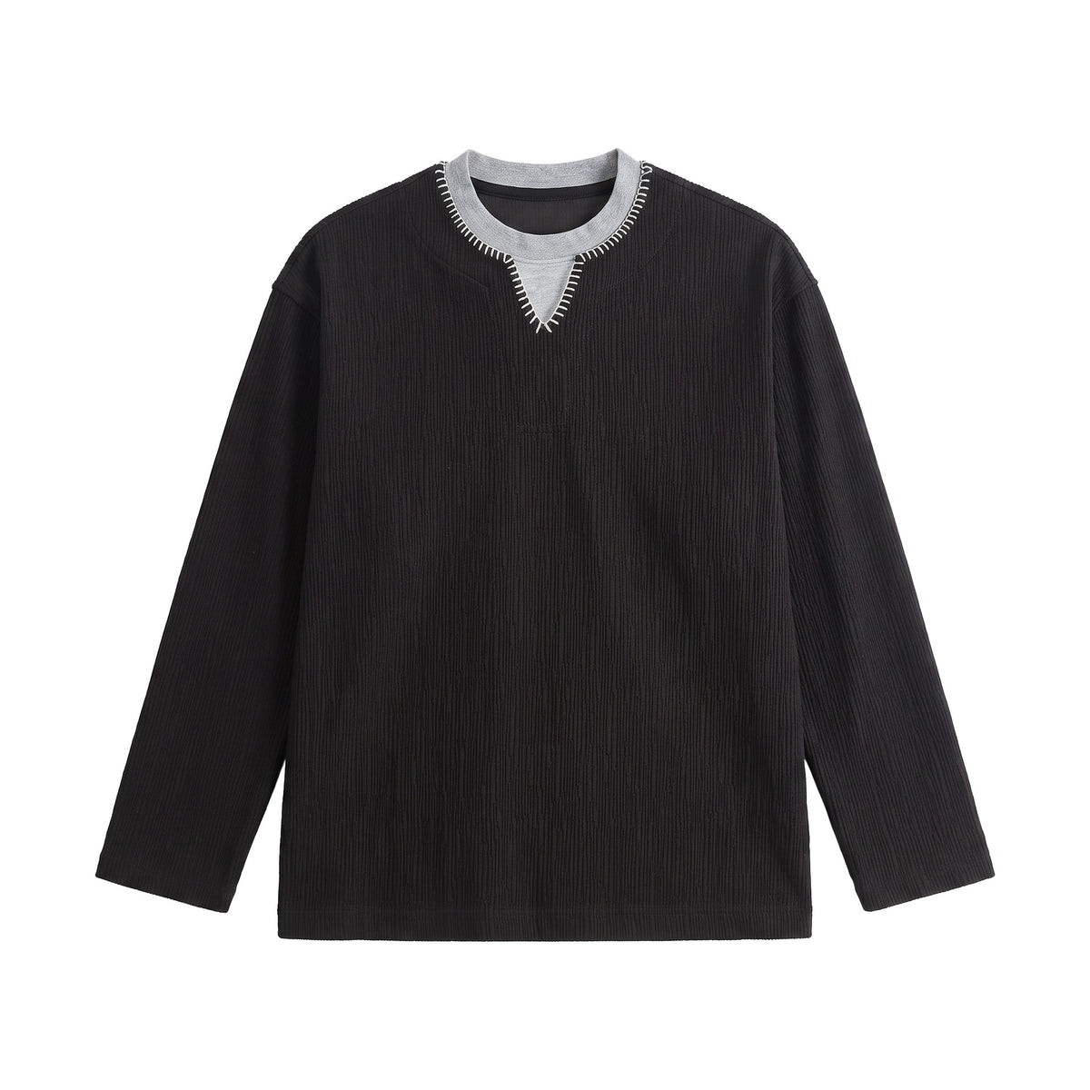 Loose Textured Mock Two-Piece Long Sleeve T-Shirt For Men | MuddyStock Originals