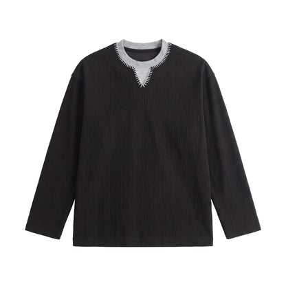 Loose Textured Mock Two-Piece Long Sleeve T-Shirt For Men | MuddyStock Originals
