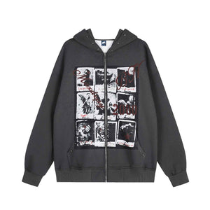 Print Zip Up Drop Shoulder Casual Hoodie For Women | MuddyStock Originals Dark Gray