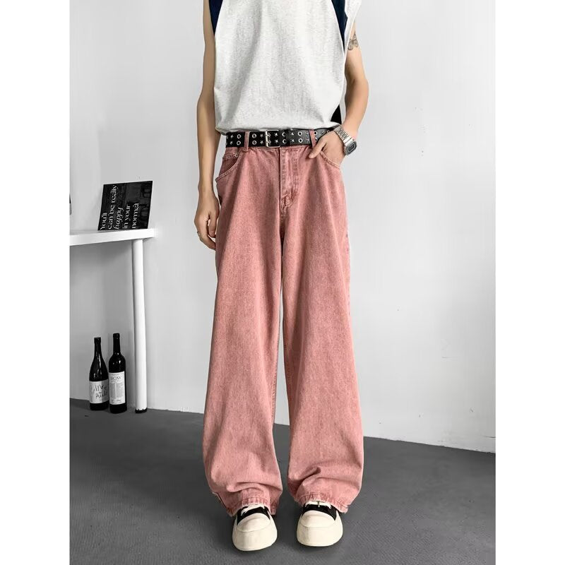 Pink wide leg straight leg jeans for men | MuddyStock Originals MuddyStock