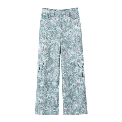 Fashionable pocket workwear low waisted pants denim printed pants For Women | MuddyStock Originals MuddyStock
