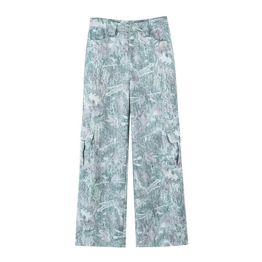 Fashionable pocket workwear low waisted pants denim printed pants For Women | MuddyStock Originals MuddyStock