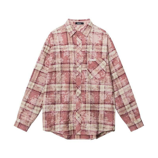 Casual loose fitting shirt for women | MuddyStock Originals Pink grid MuddyStock
