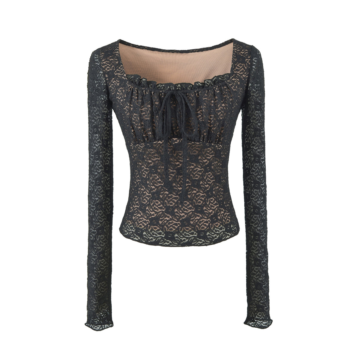 Sexy Lace Short Sleeve Square Neck T-Top Black
