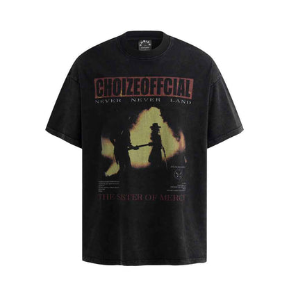 Shadow print distressed short sleeved t-shirt Black