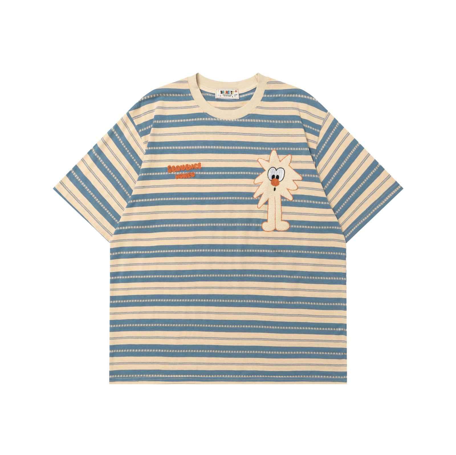 Cartoon embroidered striped short sleeved T-shirt for men | MuddyStock Originals