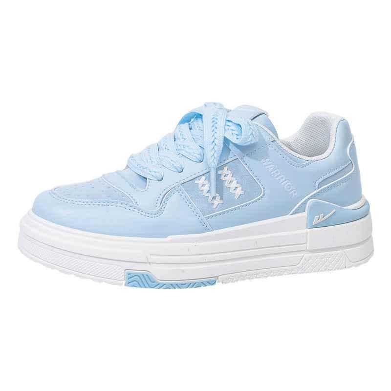 Color blocked high cut thick soled shoes for women Light Blue (Leather-like Finish)