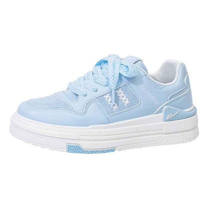 Color blocked high cut thick soled shoes for women Light Blue (Leather-like Finish)