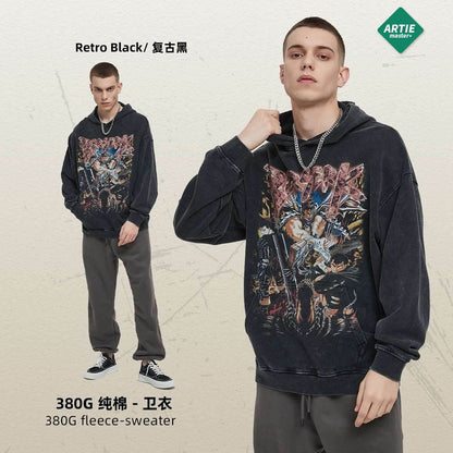 Printed cartoon retro distressed men's hoodie | MuddyStock Originals Retro Black MuddyStock