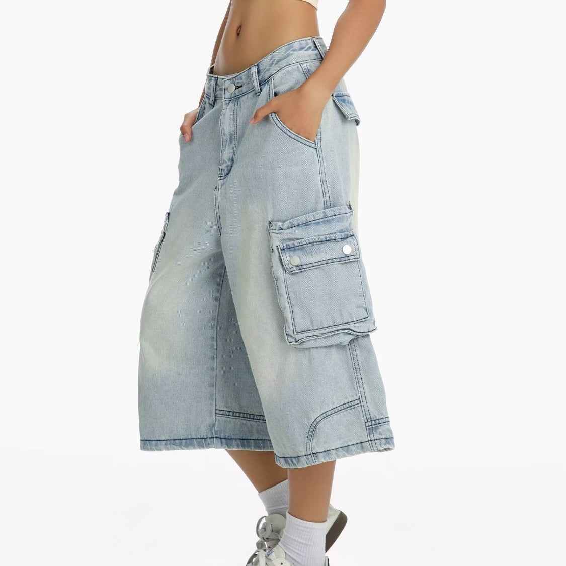 Washed Distressed Wide-Leg Denim Shorts For Women | MuddyStock Originals
