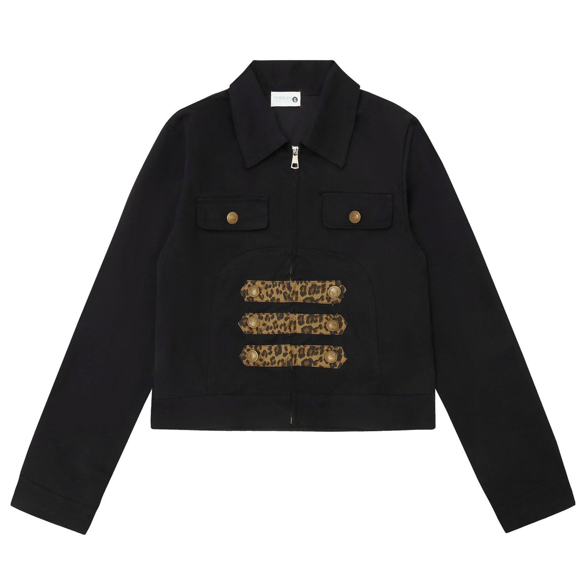 Leopard Print Zipper Lapel Workwear Jacket For Women | MuddyStock Originals Black