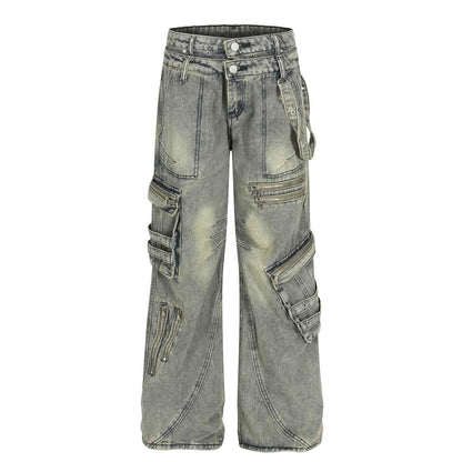 Retro design heavy-duty multi pocket denim work pants for women | MuddyStock Originals Blue