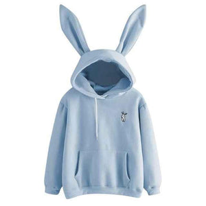 Women's Long Sleeve Rabbit Embroidered Hoodie | MuddyStock Originals Blue