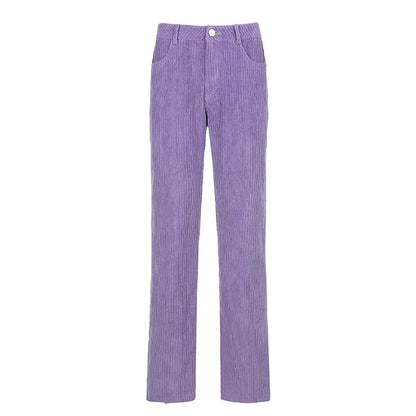 Retro Solid Corduroy High Waist Wide Leg Casual Women's Pants MuddyStock