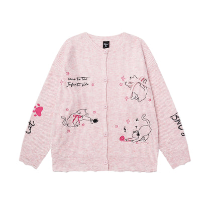 Cat knot jacquard sweater for women | MuddyStock Originals Pink