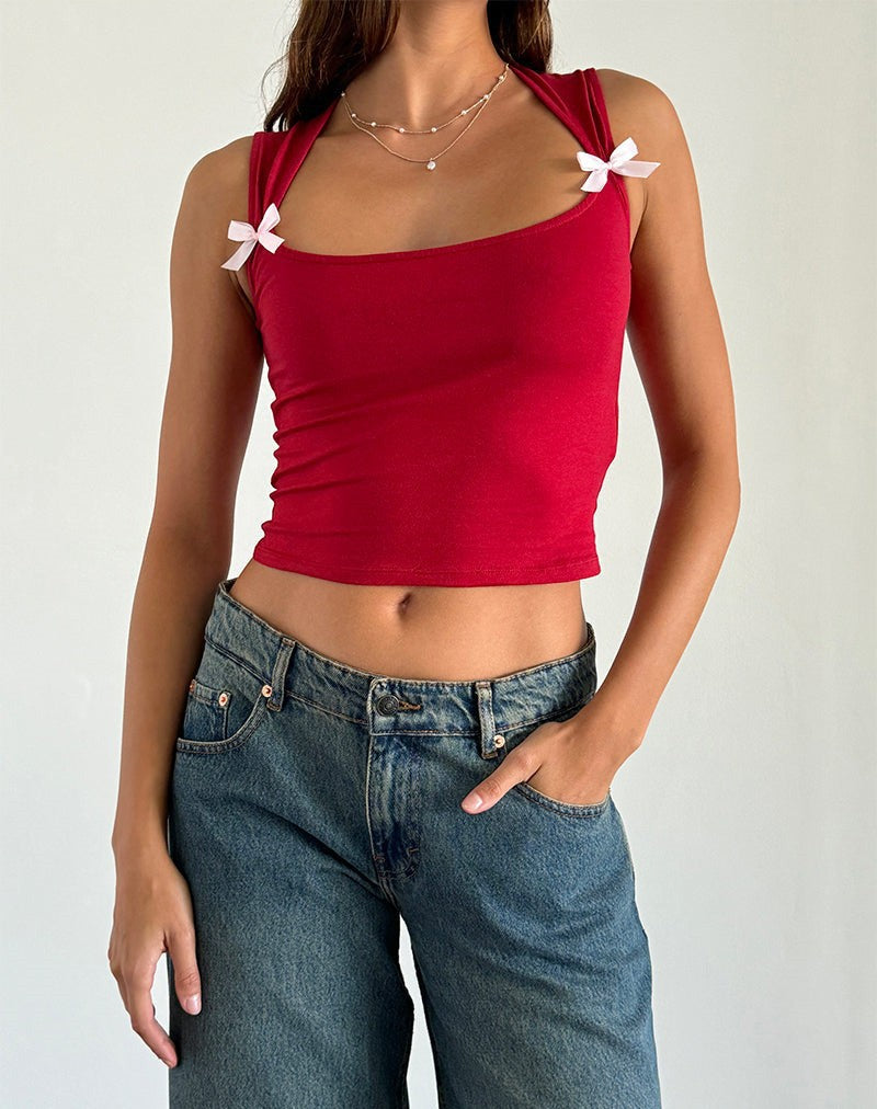 Simple Slim Tank Top with Bow Decoration For Women | MuddyStock Originals Red MuddyStock