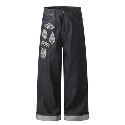 Patchwork wide leg denim pants for men | MuddyStock Originals Original Denim Blue