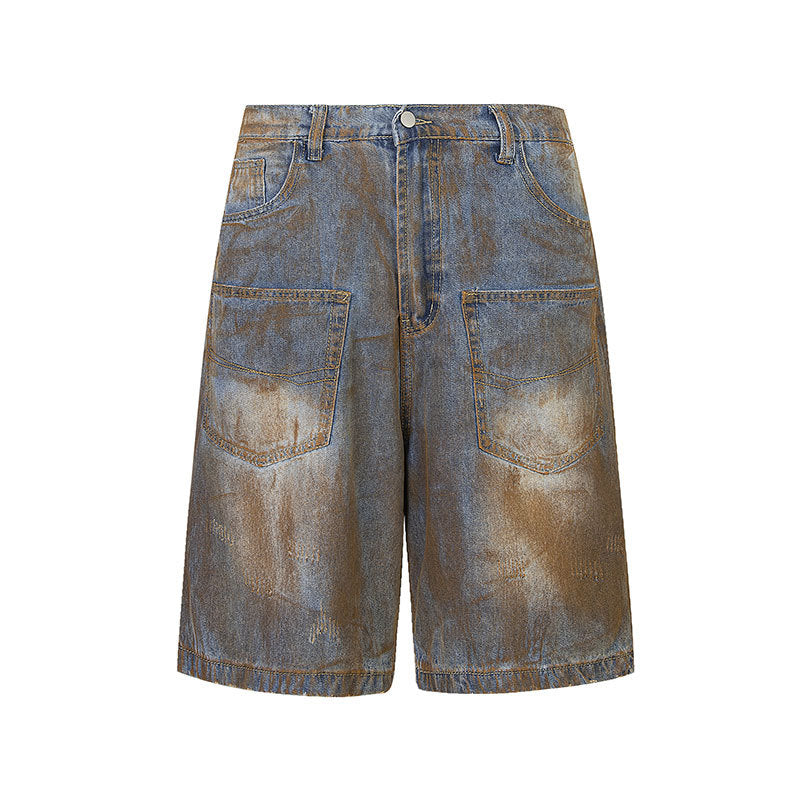 Vintage washed pocket denim shorts