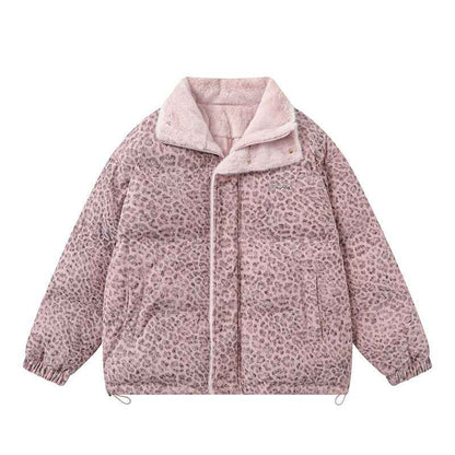 Leopard Print Casual Thick Warm Puffer Jacket For Women | MuddyStock Originals Pink
