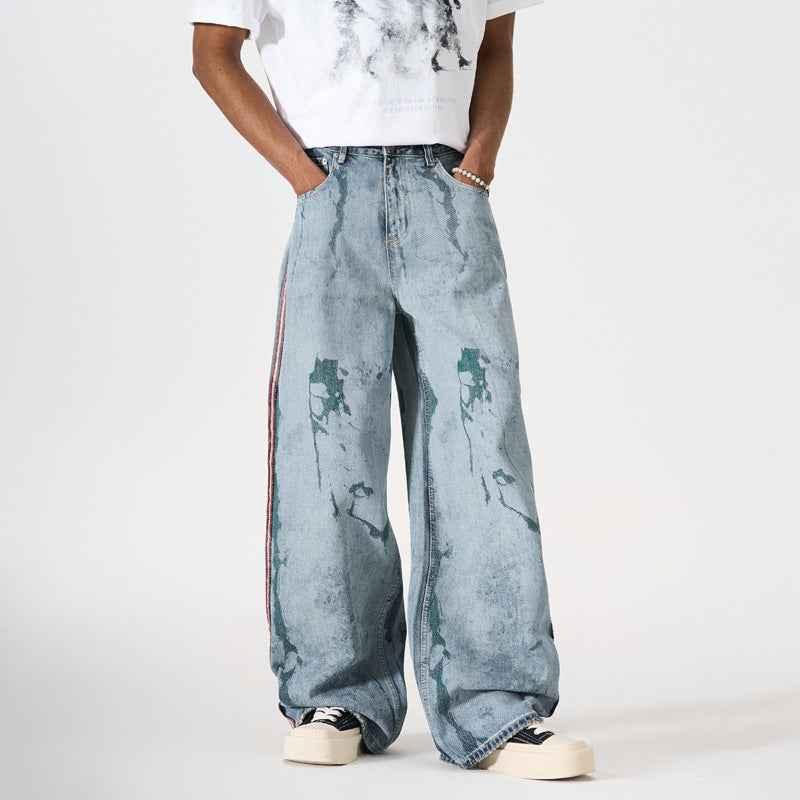 Streetwear Splash Paint Patchwork Straight Leg Jeans For Men | MuddyStock Originals
