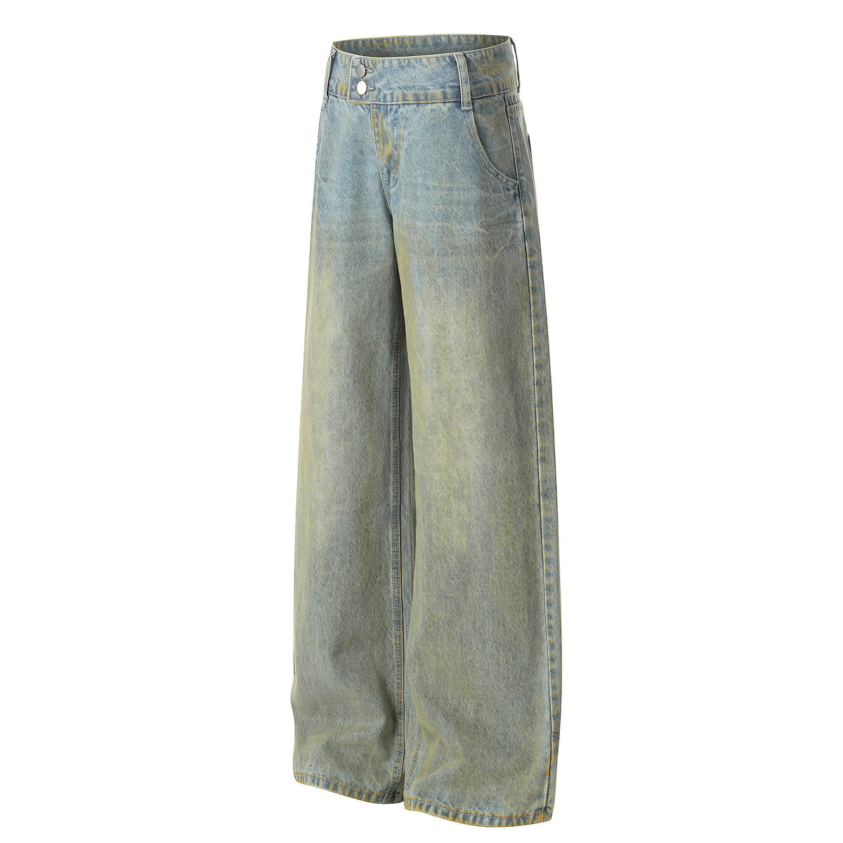 Vintage distressed dirty dyed yellow mud wide leg jeans for men | MuddyStoc Originals