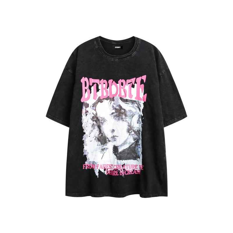 Wash and make old oil paintings printed T-shirt For Women | MuddyStock Originals Black MuddyStock