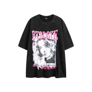 Wash and make old oil paintings printed T-shirt For Women | MuddyStock Originals Black