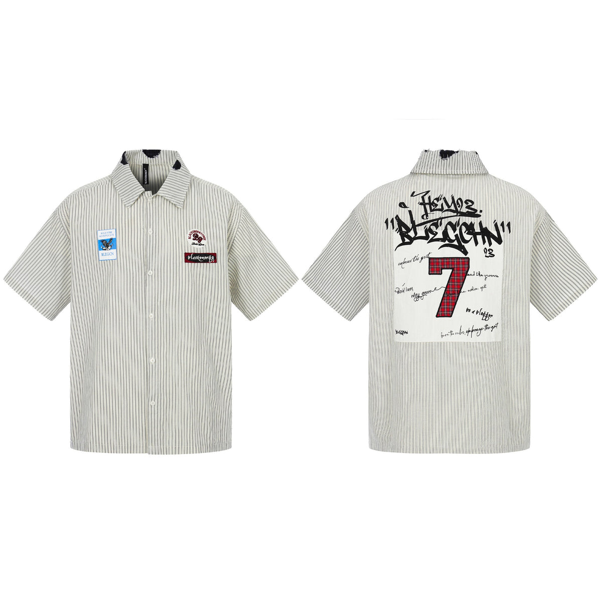 Letter printed loose short sleeved striped shirt for men | MuddyStock Originals