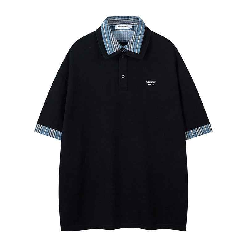 Loose Turn-Down Collar Short Sleeve T-Shirt for Men and Women | MuddyStock Originals H18-Black MuddyStock