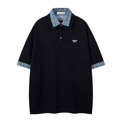 Loose Turn-Down Collar Short Sleeve T-Shirt for Men and Women | MuddyStock Originals H18-Black MuddyStock