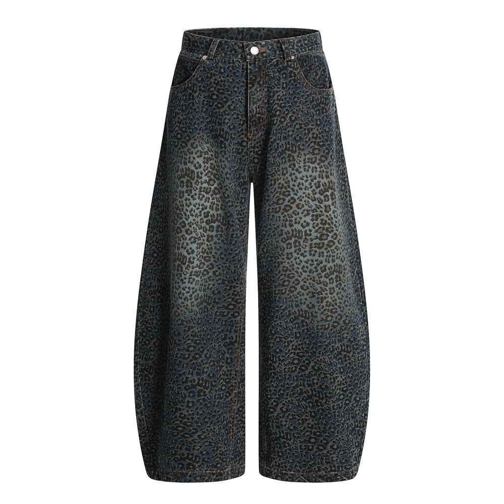 Retro Leopard Print Knife-Edge Jeans For Men | MuddyStock Originals Blue