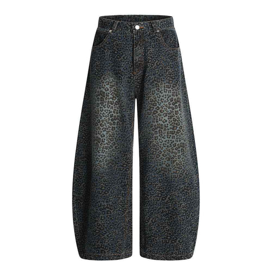 Retro Leopard Print Knife-Edge Jeans For Men | MuddyStock Originals Blue