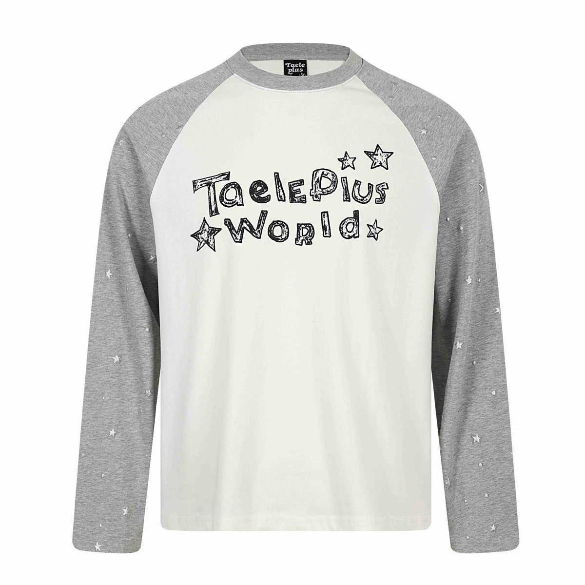 Star Graffiti Hand-Painted Letter Raglan Sleeve T-Shirt For Women | MuddyStock Originals White Flower Gray