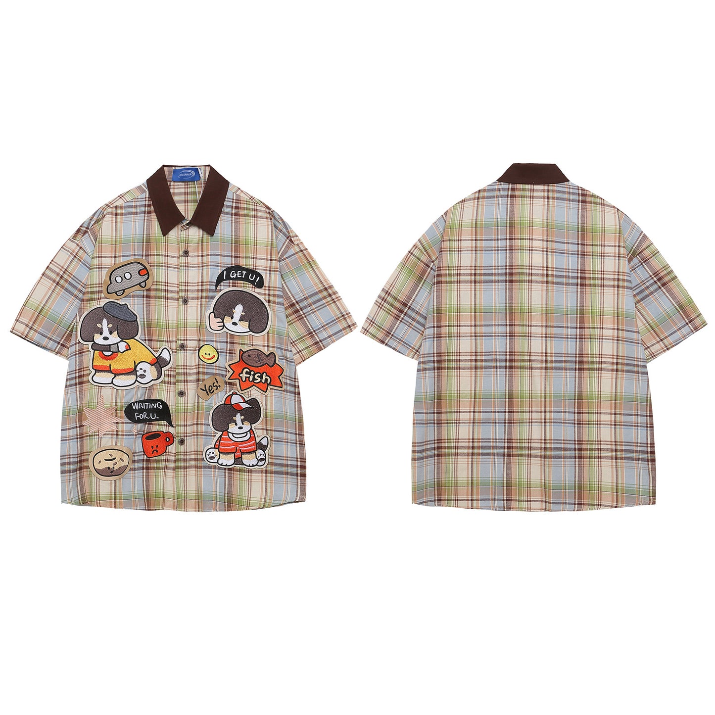 Retro Cartoon Embroidery Plaid Short Sleeve Shirt For Men | MuddyStock Originals eprolo