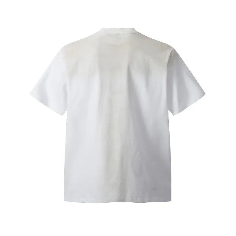 Letter print distressed dirty round neck loose short sleeved t-shirt for men | MuddyStock Originals eprolo