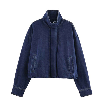 Casual stand collar long sleeved denim jacket for women | MuddyStock Originals denim blue MuddyStock