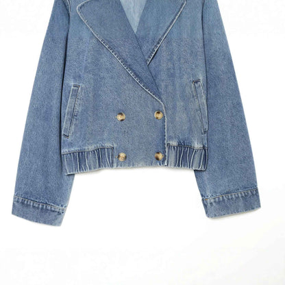 Loose shoulder strap double breasted denim jacket for women | MuddyStock Originals