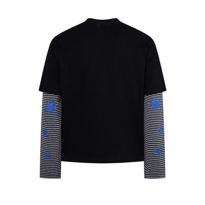 Punk Rock Portrait Printed Fake Two Piece Striped Long Sleeve T-shirt for men | MuddyStock Originals