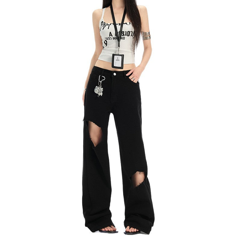 Hole Black Denim Pants For Women | MuddyStock Originals MuddyStock