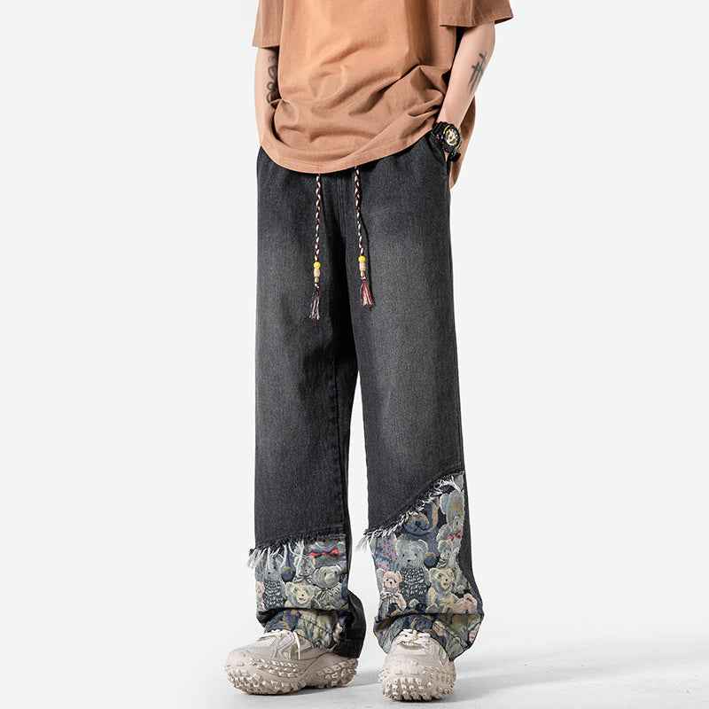 Bear Spliced Denim Pants For Men | MuddyStock Originals Black MuddyStock