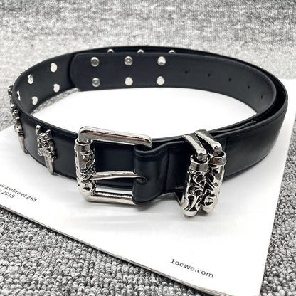 Hollow punk style pu belt Black 108cm